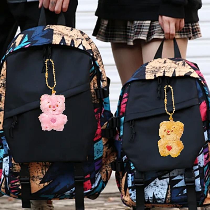 Lovely Butter Bear Couple Keychain Plush Charm for Fashionable Lovers with Adjustable Chain Length Portable Jewelry