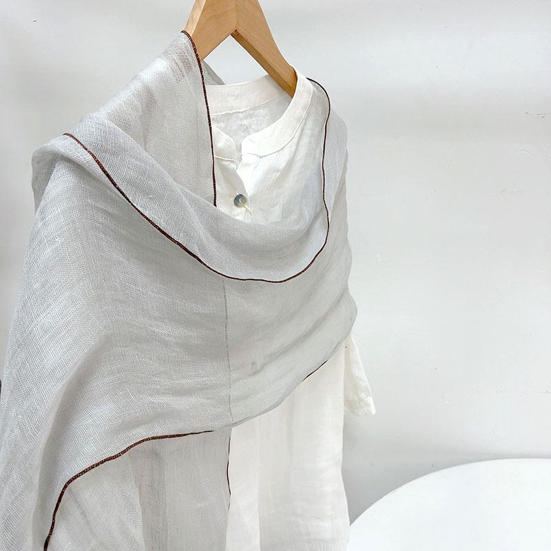 Spring and summer thin solid color lengthened diamond scarf Japanese sunscreen scarf irregular linen neck protection shawls