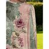 Women's Large Size Vintage Rose Print Long Sleeve T-Shirt with Pockets