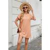 YYFS Women's Fashion Summer Spring Solid Color Print Short Sleeve O-Neck Loose Waistline Casual Dresses