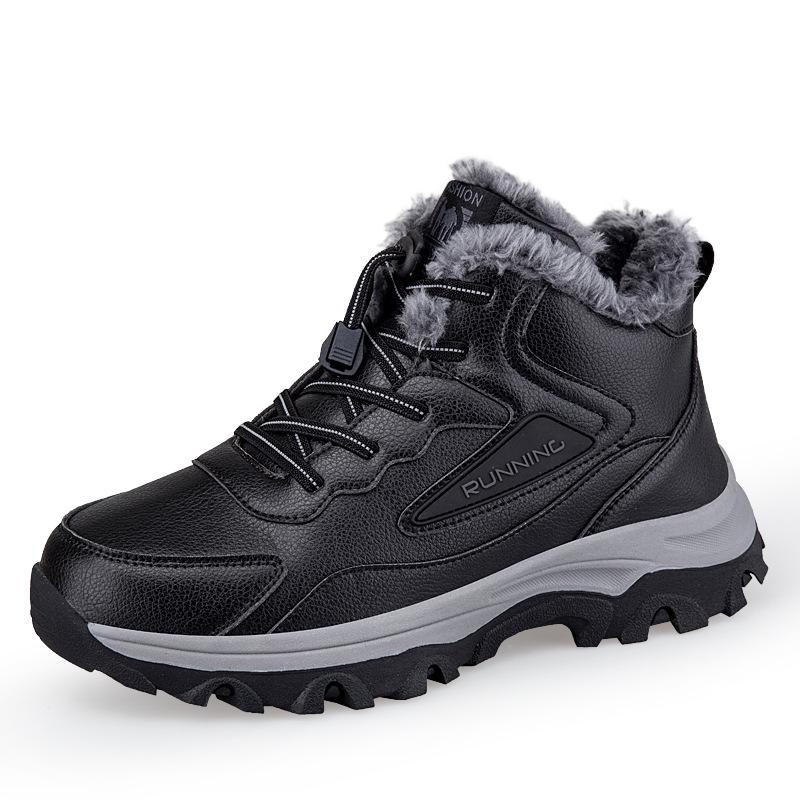 Мужские зимние высокие кожаные ботинки для ходьбы — утепленные и теплые для использования на открытом воздухе 42 чёрный