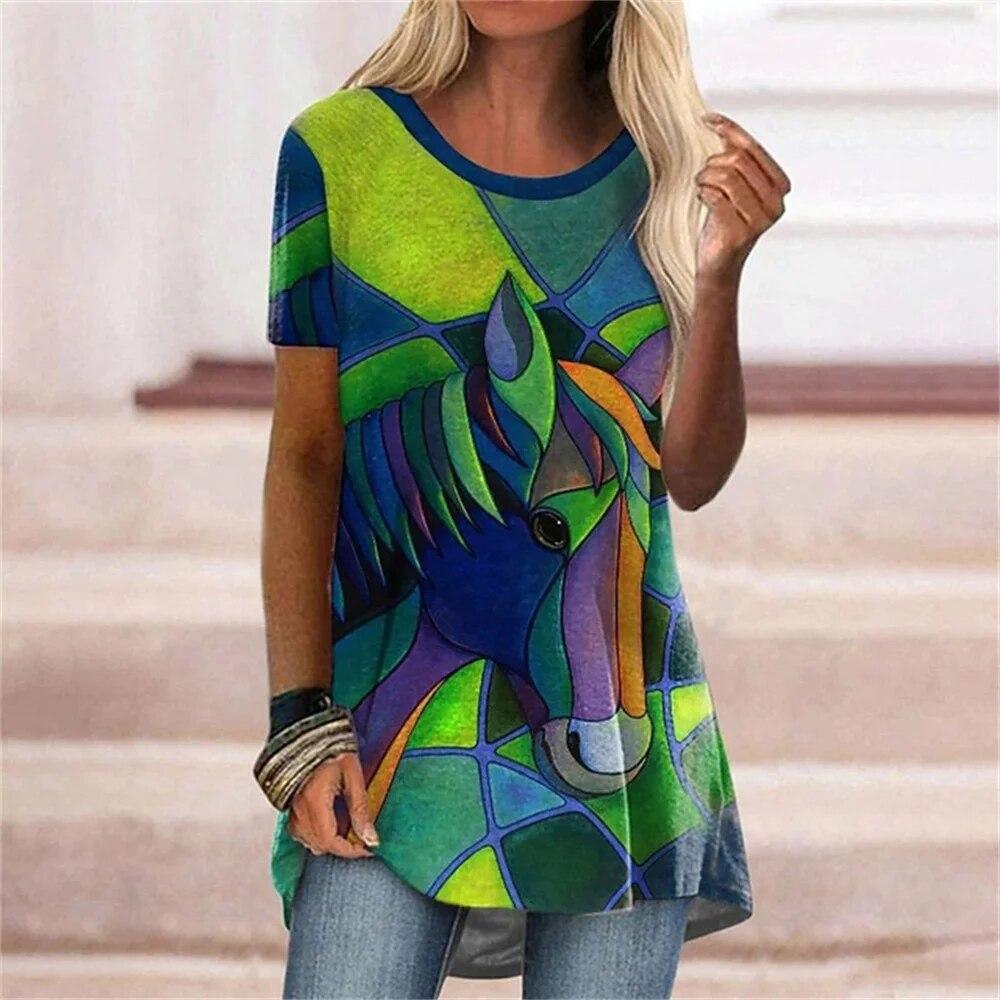 

Flower Horse Butterfly 3D Print T-Shirts Women O-Neck Short Sleeve T Shirt Street Tees Oversized Tunic Y2K Tops Female Clothing S