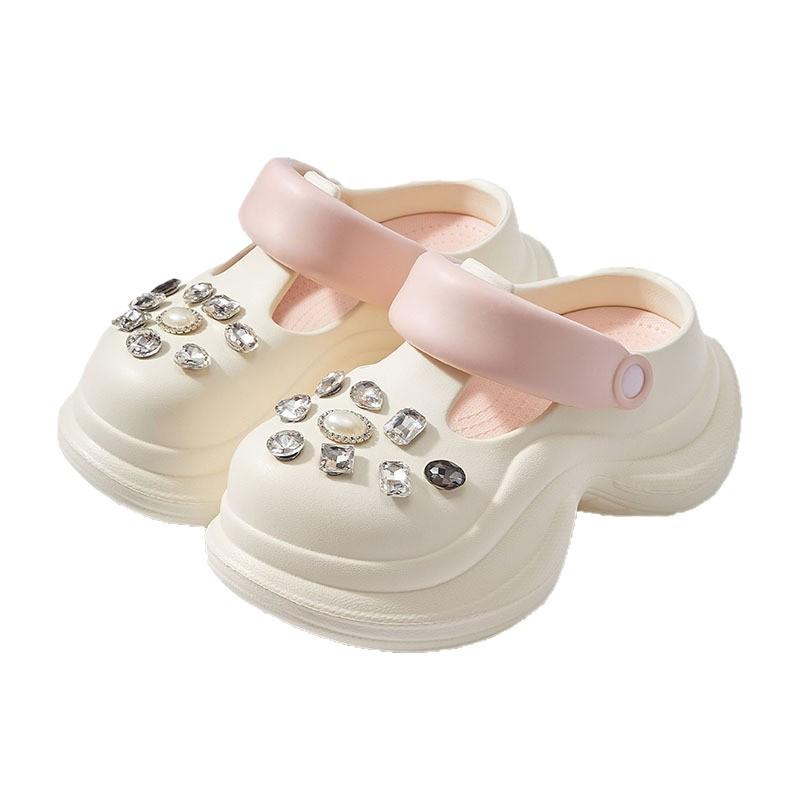 Thick-soled hole shoes women's 2025 new summer outer wear wedding dress artifact heightened heel non-slip sand sandals slippers