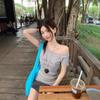 Modal Off-Shoulder Letter Print Short Sleeve Women's Slimming Summer Top