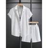 Herren Casual Unifarben Jacquard Kurzarmhemd und Shorts Zweiteiliges Urlaubsset