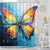 Butterfly Shower Curtain, Spring Flower Watercolor Farm Daisy Purple Flower Modern Simple Aesthetic Printed Bathroom Decoration