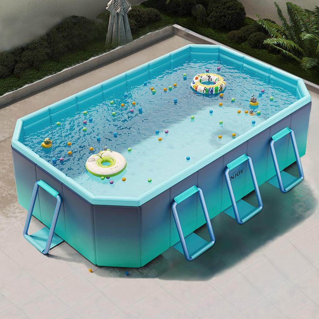 Lavihom for No Air Pump for Octagonal Alloy Steel Easy To Home Frame for Ball for Dogs and for Water Lawn Summer Vacation Non-Inflatable Pool, Large,