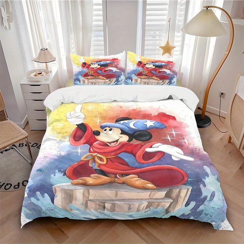 3pcs Colorful Art Mickey Bedding Set - 1 Soft Quilt Cover + 2 Pillowcases, Machine Washable - Suitable for All Seasons, Perfect Gift for Family a
