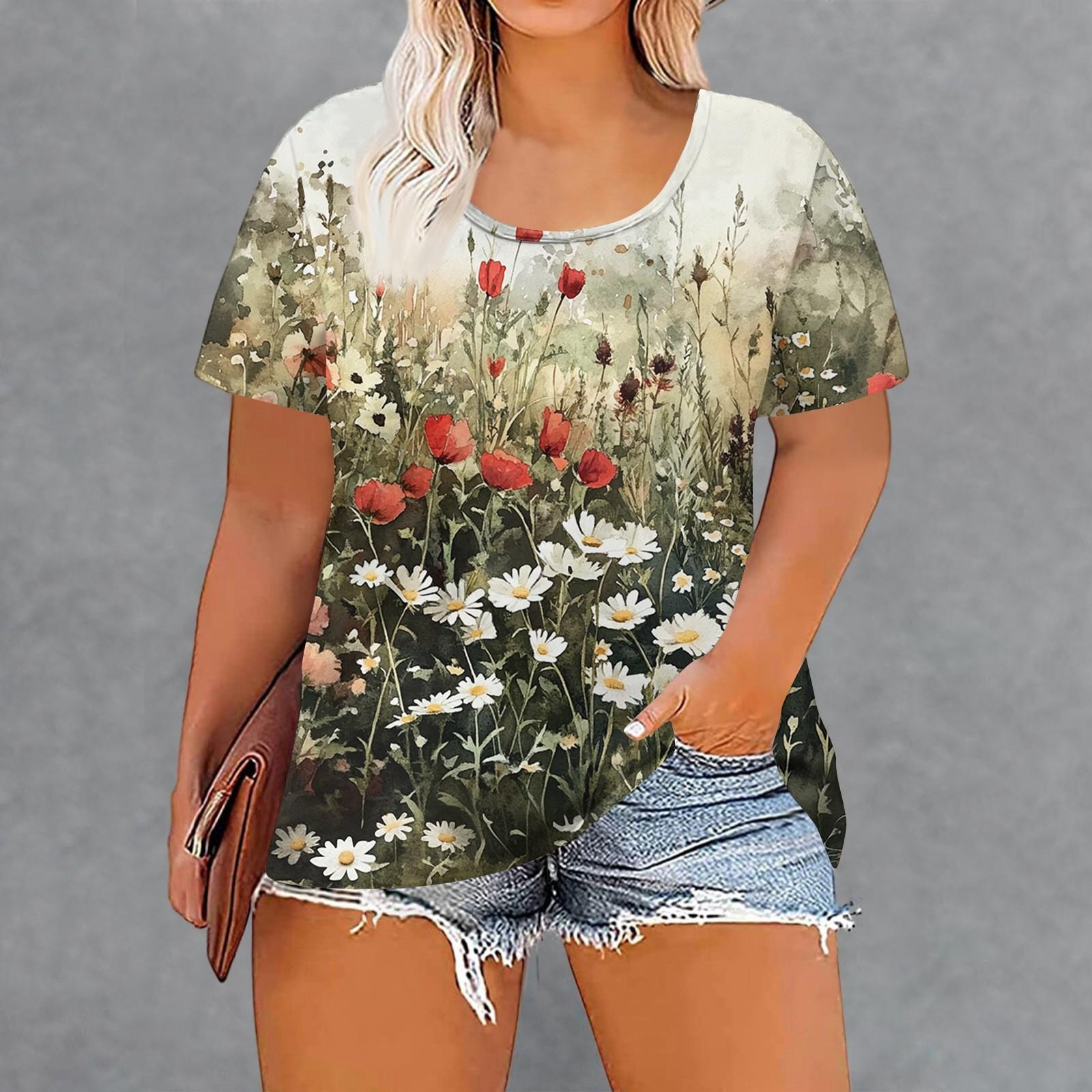 

Women s Fashion Casual Summer Plus Size Print Tops L армія зелений колір