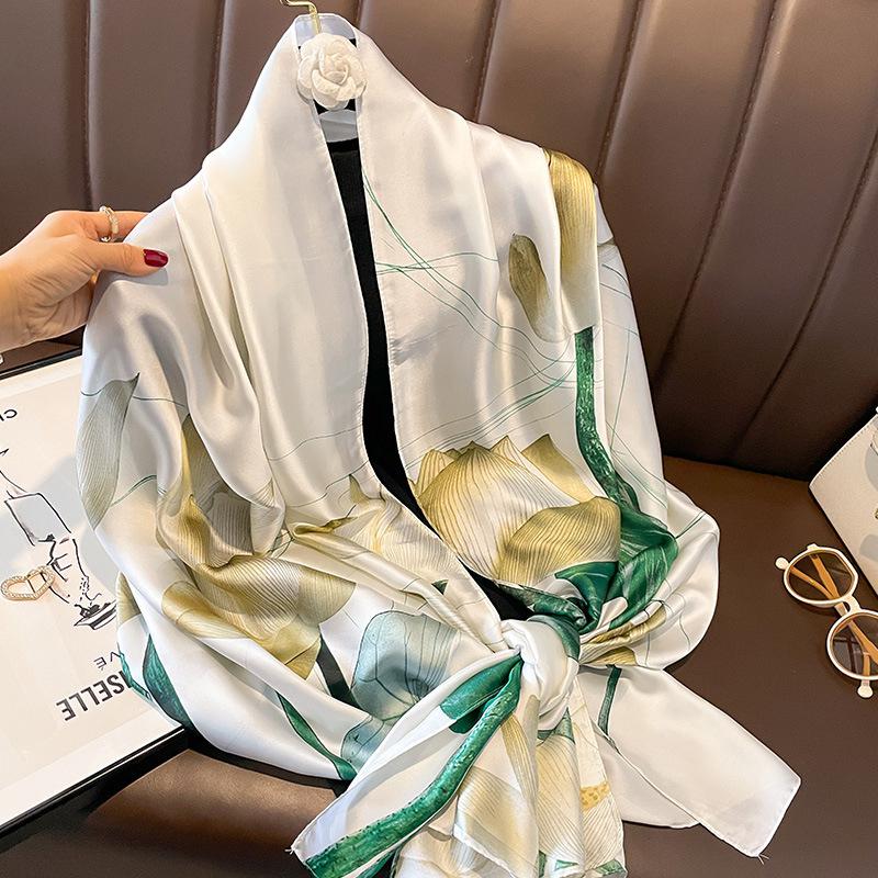 180*90Cm  Women Summer Silk Scarves Shawls Lady Wraps Soft Female Geometry Beach Stole Bandanna Foulard Muffler