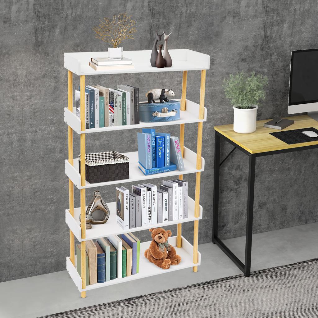 5-Tier Kids Bookshelf Modern White Open Bookcase with Baffles 8.8lbs per Tier Load for Nursery,Bedroom Study Room,Easy Assembly