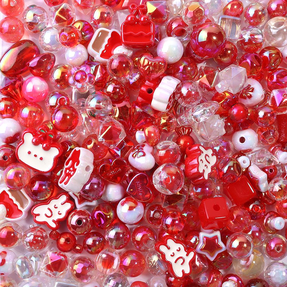 45g/Bag Mixed Shape Acrylic Beads Same Color Series UV Color Plated Loose Bead for Handmade Bracelets Necklace Key Phone Lanyard