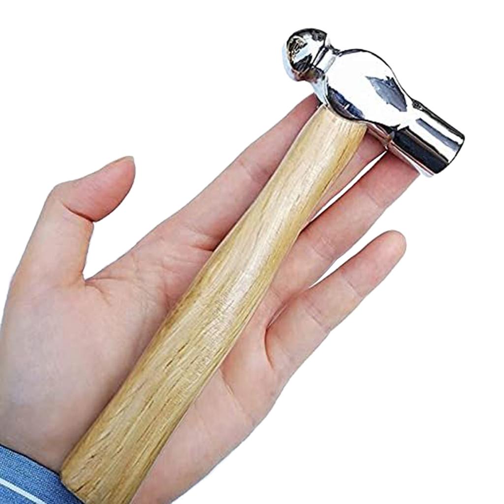 2Pcs Round Head Hammers Mini Hammer Balls Hammer with Wooden Handle for Leathers Craft Mechanical Workshop Construction