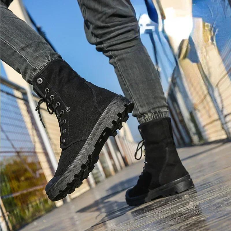 Men High Top Boots Classic Cowboy Canvas Boots Breathable Canvas Casual Shoes Lace Up Ankle Boots for Men High Top Sneaker Botas