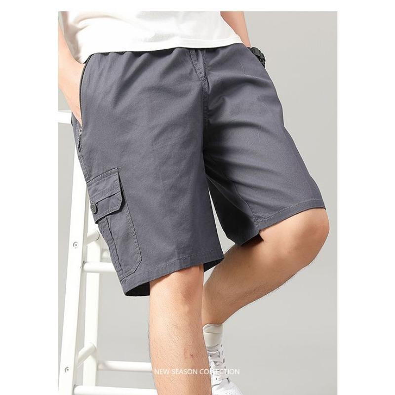 Men's Khaki Cargo Shorts Multi Button Pocket Casual Mid-Length Daily Outdoor Wear
