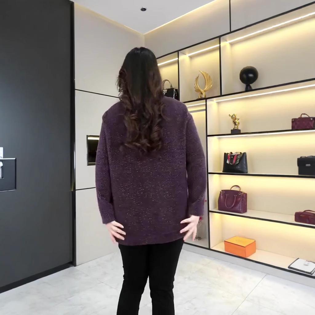 Spring Plus Velvet Tweed Slimming Loose Fit T-Shirt for Middle-Aged Moms