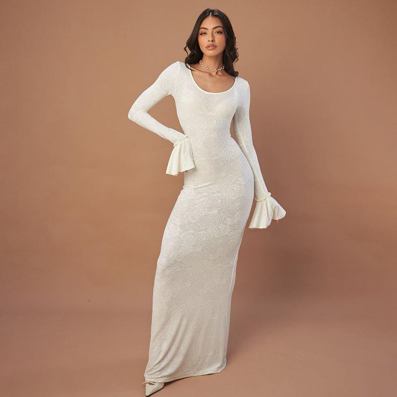 Podzimní Dámská Móda Sexy Perspektiva Šaty na hýždě s dlouhým rukávem a vysokým pasem Úzký střih