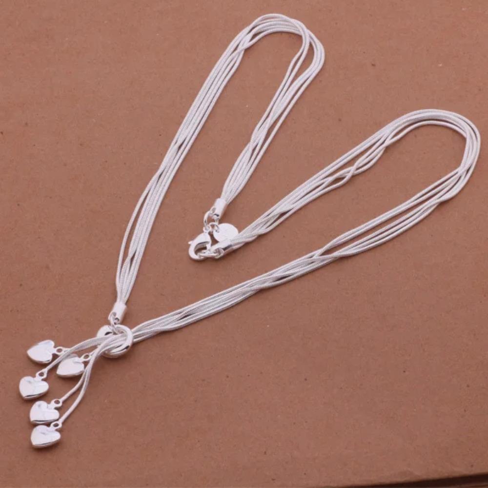 925 Silver Necklace 925 Silver Fashion Jewelry 5 Charm Heart Tassel Pendant Necklace for Women /asgajjna Axkajora