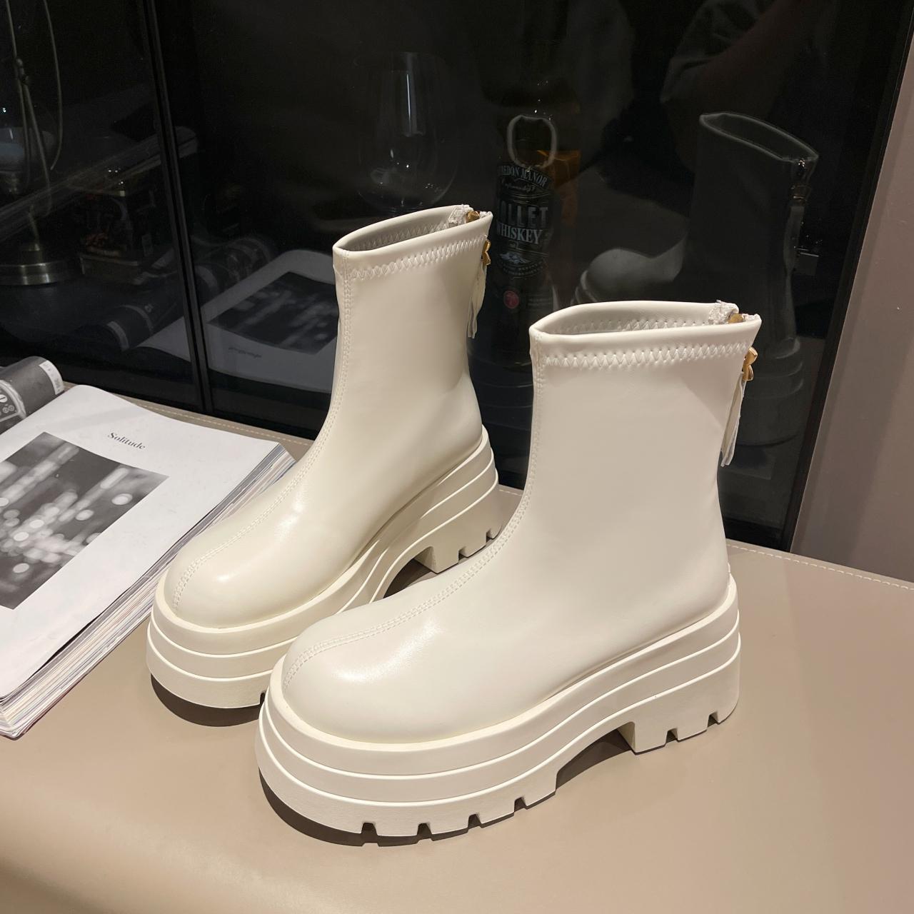 

Женские ботильоны из искусственной кожи на толстой платформе с молнией сзади, короткие женские черные панк-сапоги D113 36