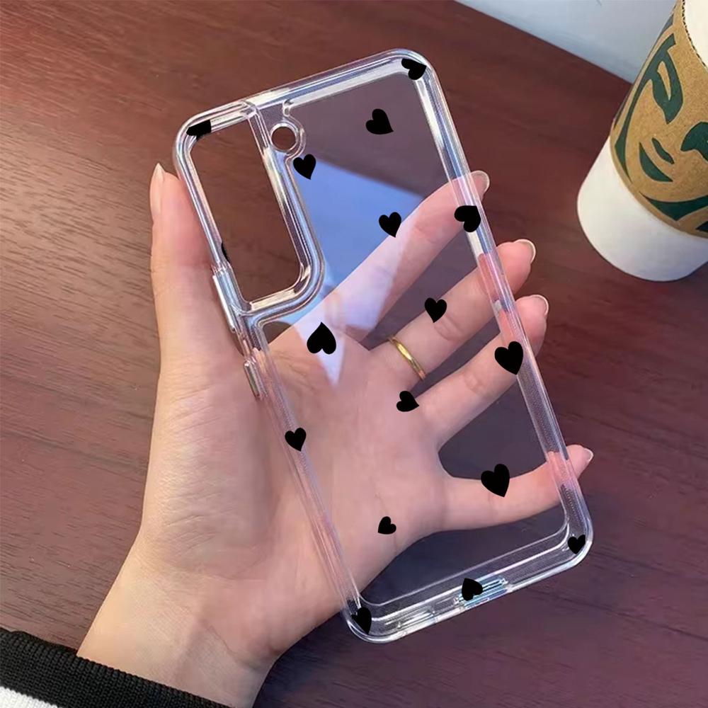 For Samsung Galaxy A54 Heart Love Phone Case A14 A24 A34 A15 A25 A35 A55 A06 Non-Yellowing Transparent Clear Cover Silicone Back