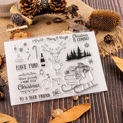 Feliz Navidad Sellos Transparentes de Silicona para Sello DIY Álbum de Recortes Tarjeta de Papel Sello Ciervo Trineo Bosque