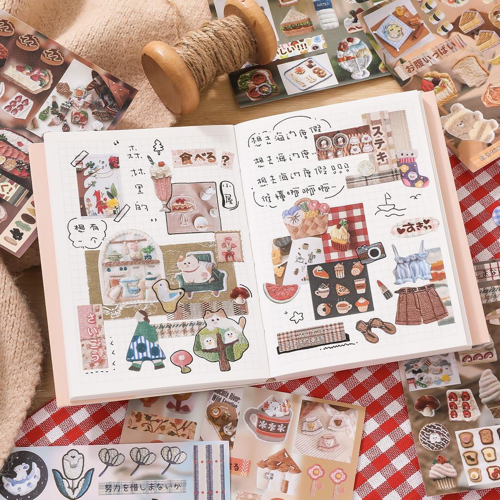 30 sheets per pack Japanese-style embroidered cute animal and plant motif DIY journaling sticker book