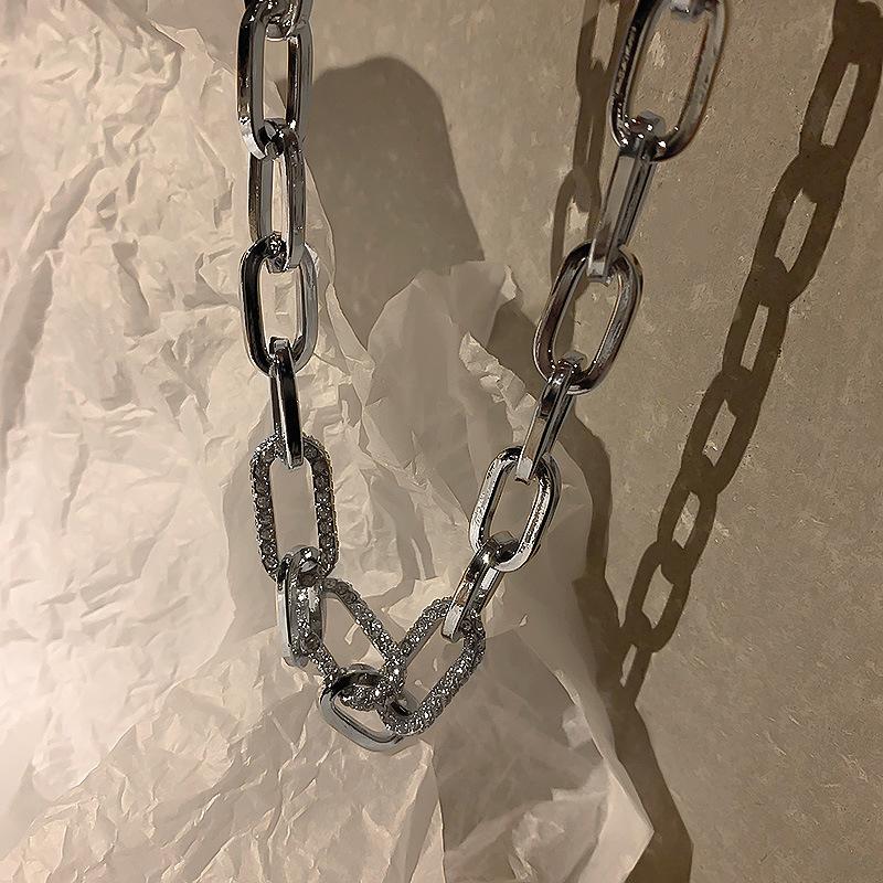 European and American simple design hip-hop flash diamond thick chain with diamonds cool necklace retro cold style fashion trendy collarbone chain