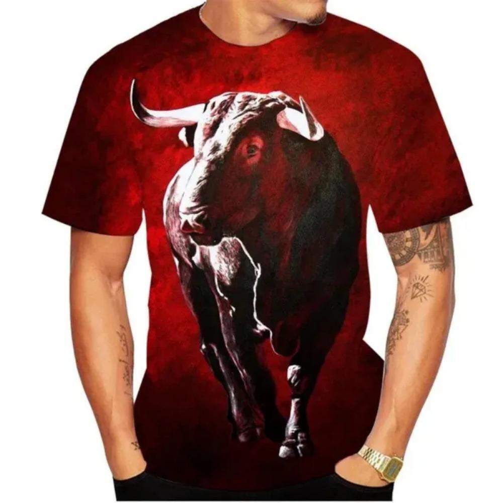 Letní býk 3D potisk trička Streetwear Pánská móda Ležérní Nadměrné O-výstřih Krátký rukáv Tričko Trička Topy Oblečení