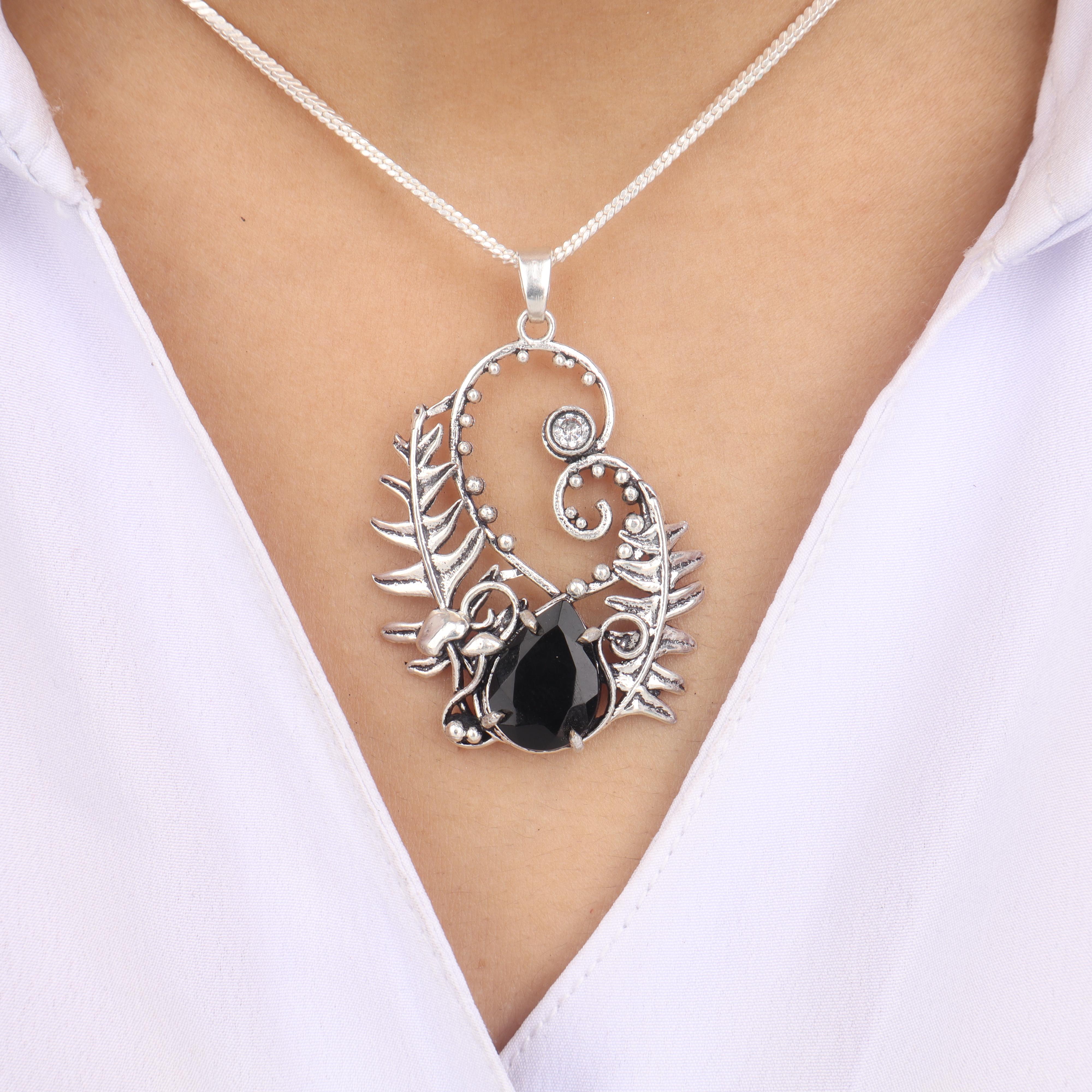 

Кулон дизайнерский из стерлингового серебра 925 пробы с драгоценным камнем Черный Оникс 1,8 Женские свадебные украшения CP-42-21