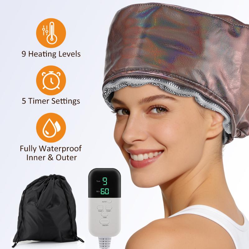 Waterproof Thermal Hair Steamer Cap 10 Heating Levels Hair Mask Care Cap for Women Home 