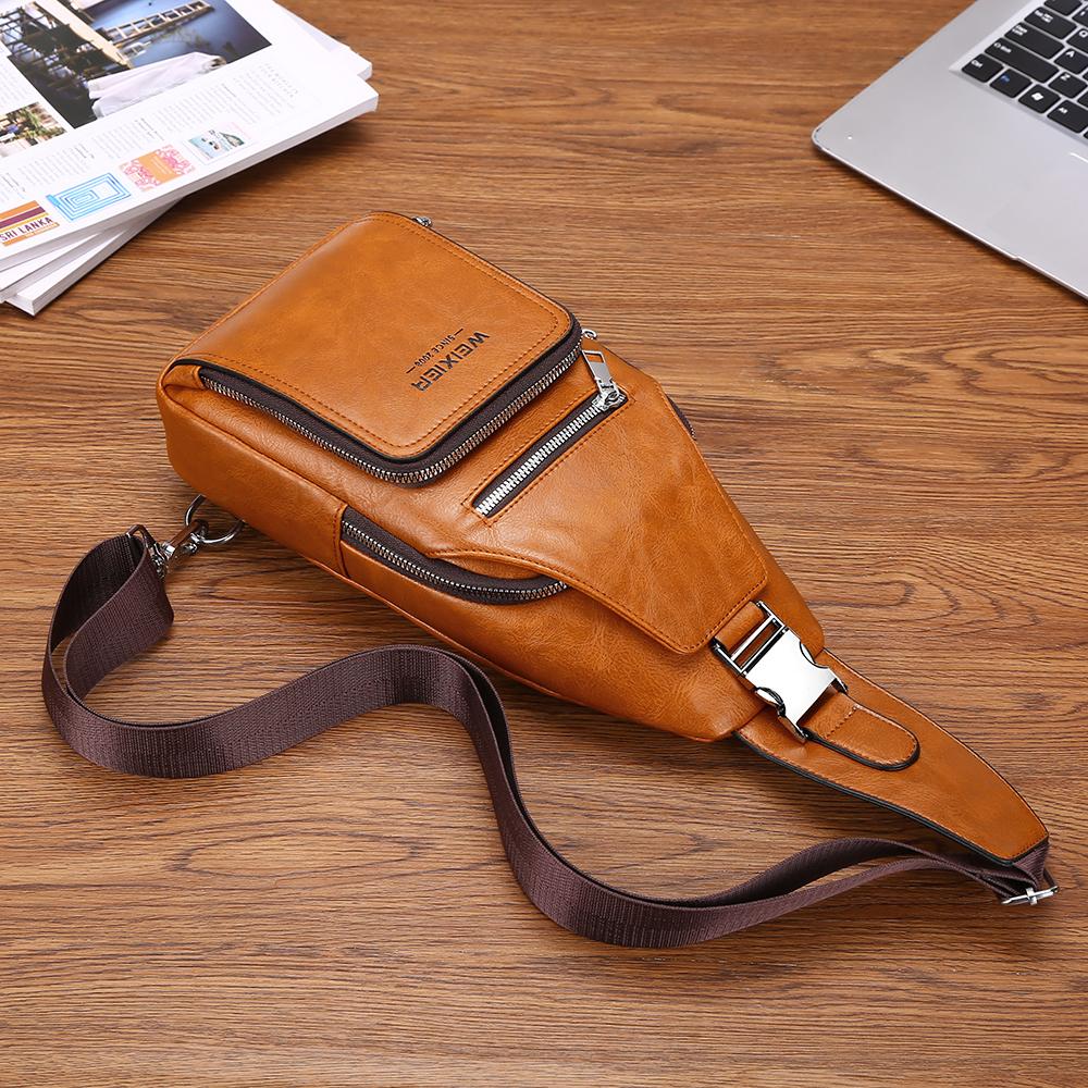 WEIXIER Bolso Bandolera de Cuero para Hombre Crossbody Hombro Pecho Impermeable Casual Mochila de Día para Viajes Deportes al Aire Libre