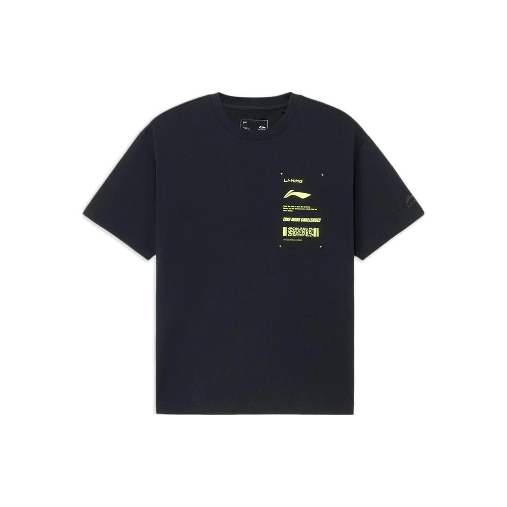 Li Ning Sports Lifestyle Series Solid Color Logo Micro Label Round Neck Casual Short Sleeve T-Shirt Unisex Tops Black AHSS871-2
