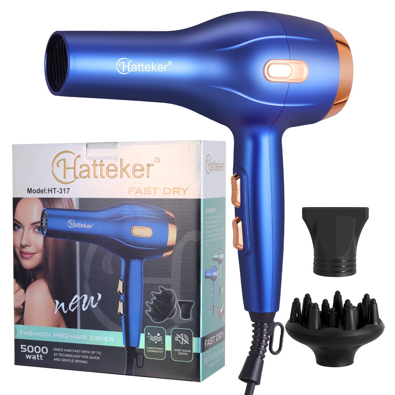 

Hatteker 5000W Powerful Hair Dryer 3X Motor with Negative Ions & 2 Nozzles синий