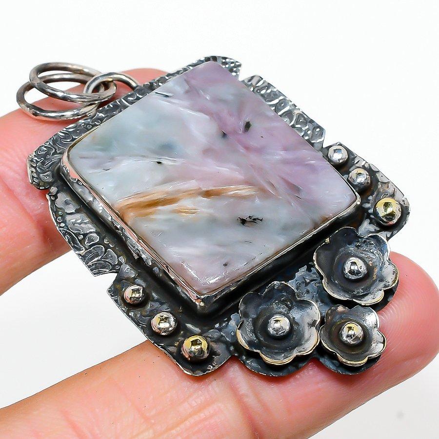 

Natural Russian Charoite Gemstone 925 Sterling Silver Gift Pendant 2.36 t7l70