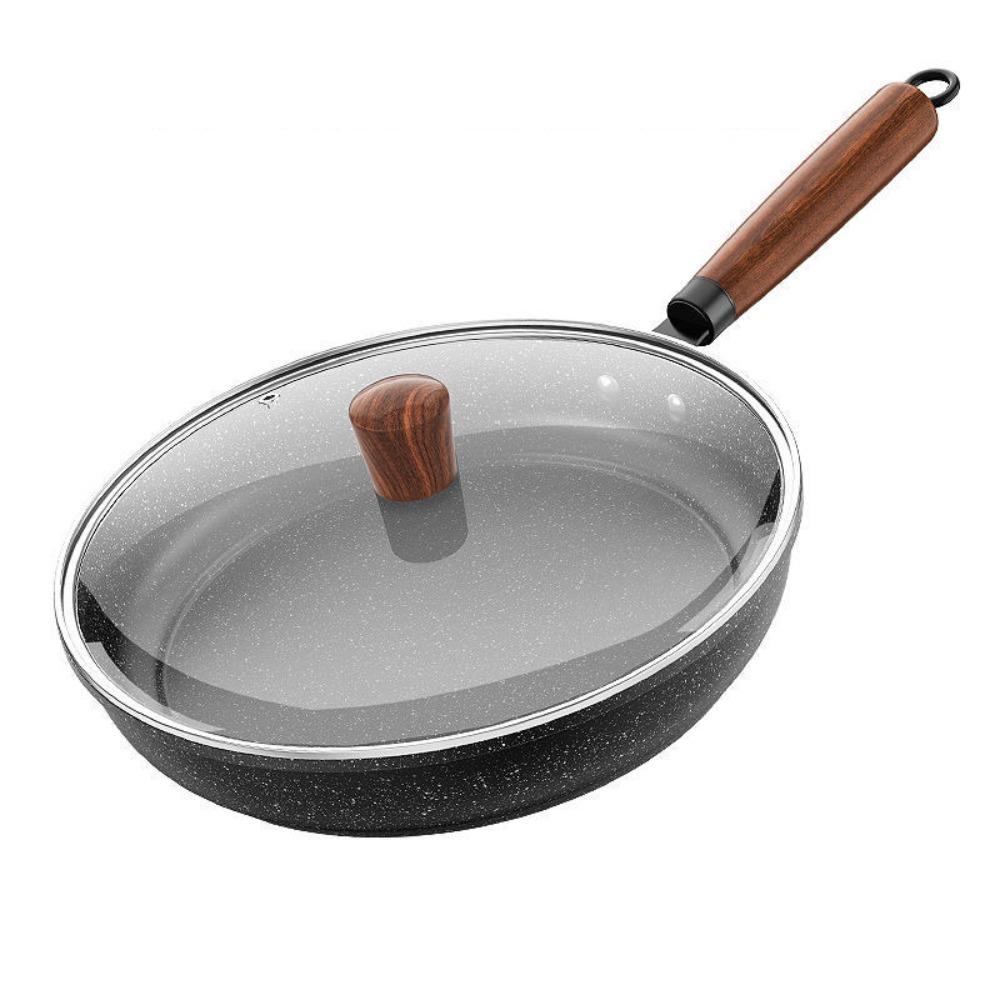 Flat Bottomed Stir Fry Pan Wood Handle Omelette Skillet Multipurpose Frying Pan  Steak