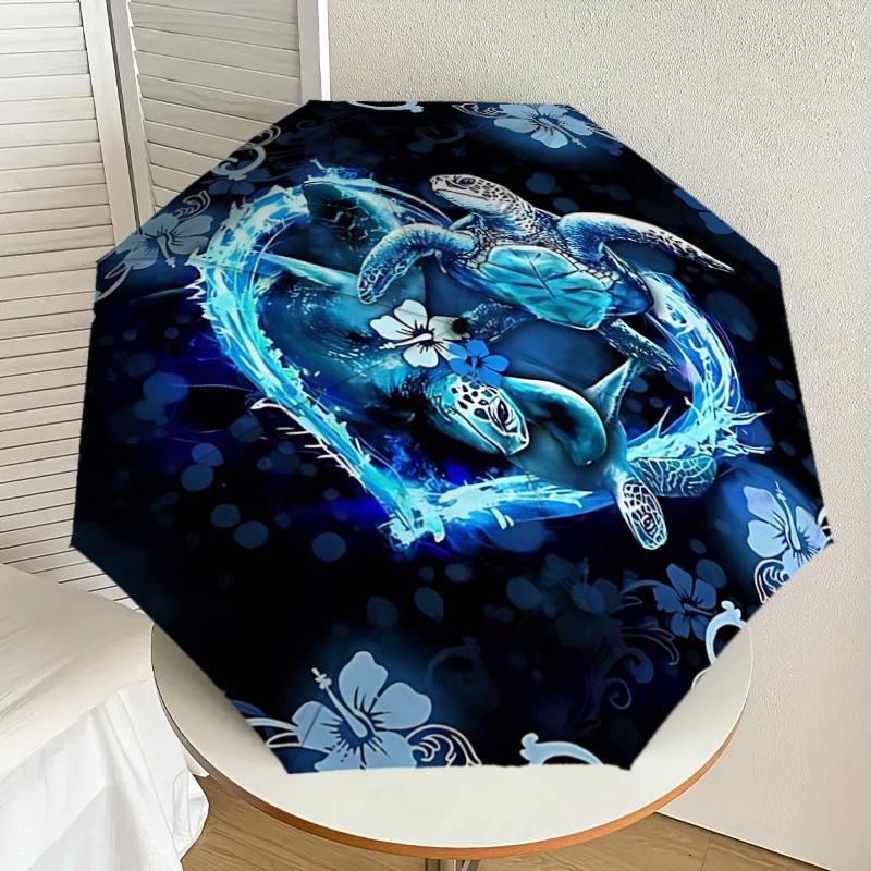 1PC Sea Turtles Heart Umbrella-8-Rib Reinforced Portable Folding Travel Suitable for All Seasons Outdoor Daily Use -J0408