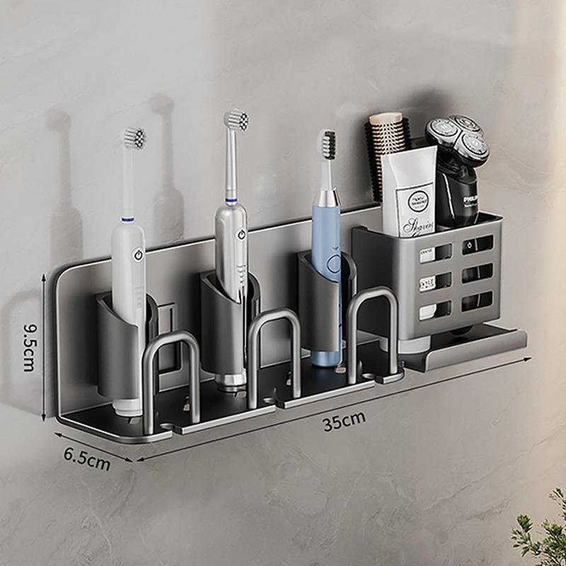 Zahnbürstenhalter aus Aluminiumlegierung Multifunktioneller Zahnbürstenbecherhalter Wandmontage Ohne Bohren Badezimmer-Organizer Badezimmeraufbewahrung