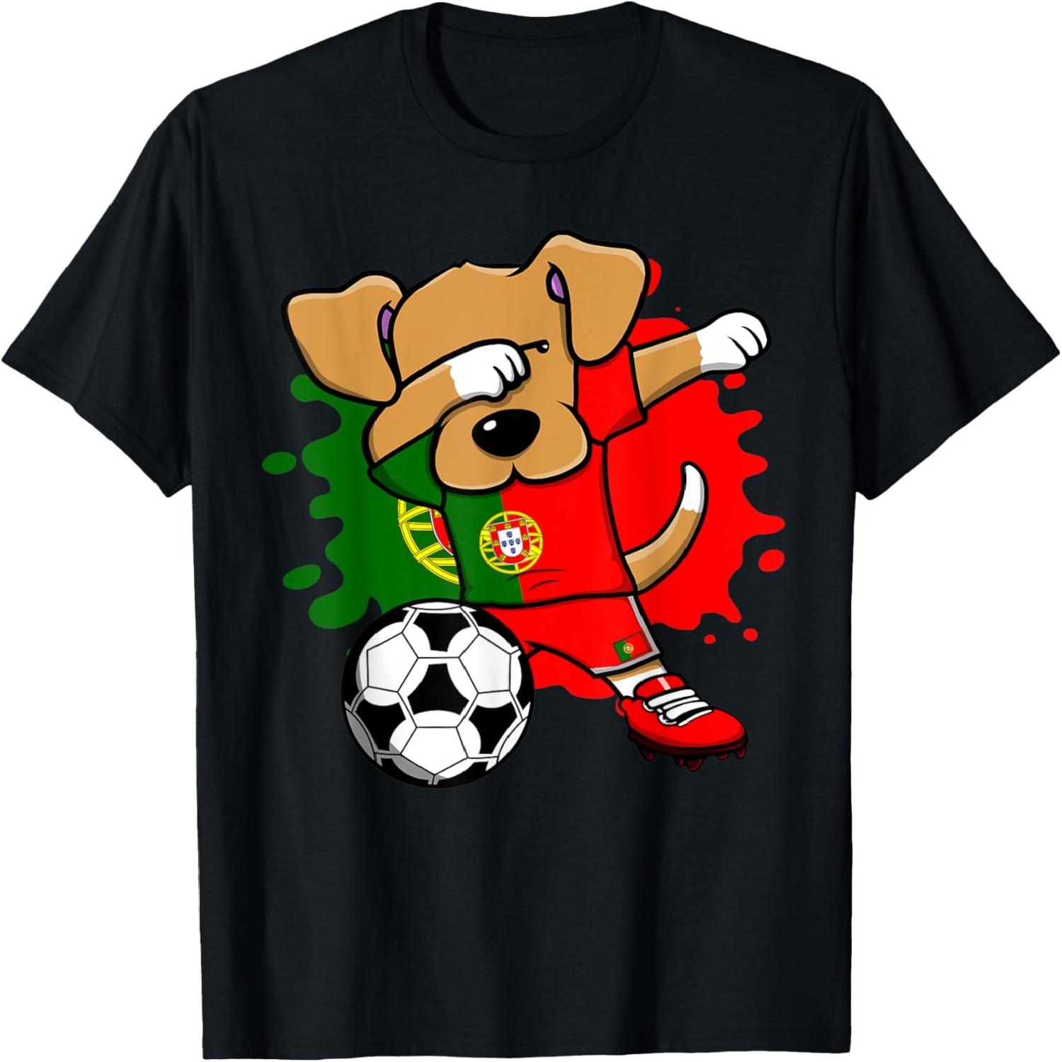 Dabbing Dog Portugal Soccer Fans Jersey Portuguese Football T-Shirt for Men Women Kids S