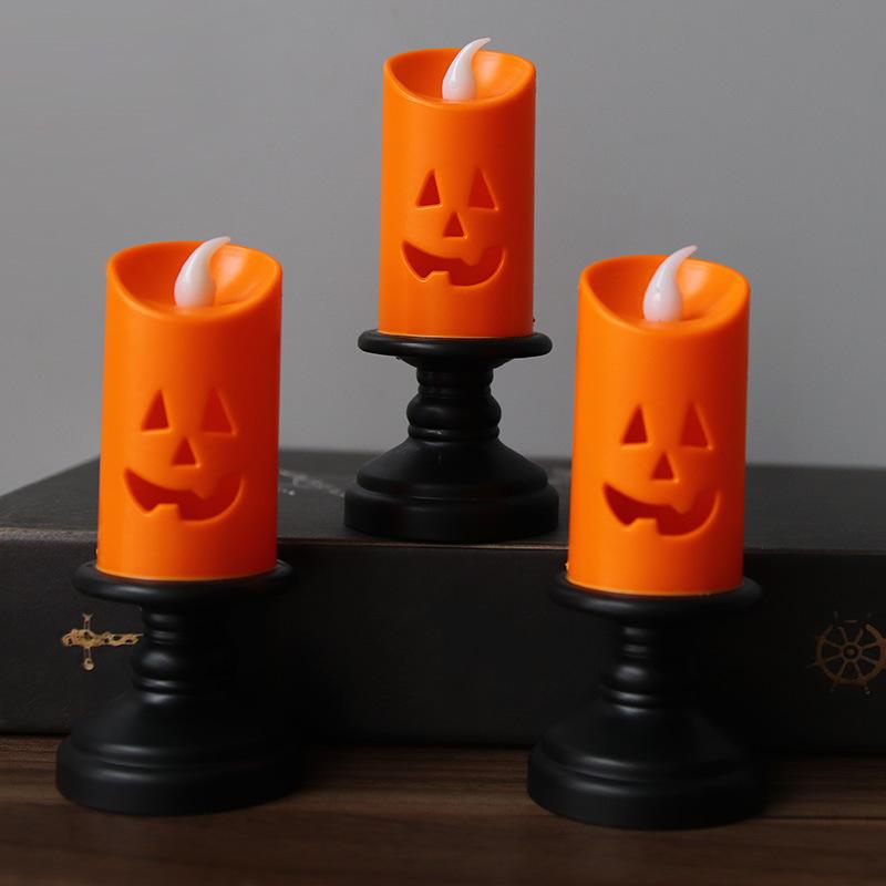 3pcs Halloween Pumpkin LED Candle Holder Set Flameless Night Light Electronic Decorative Tabletop Ornament for Home Party Bar Decor