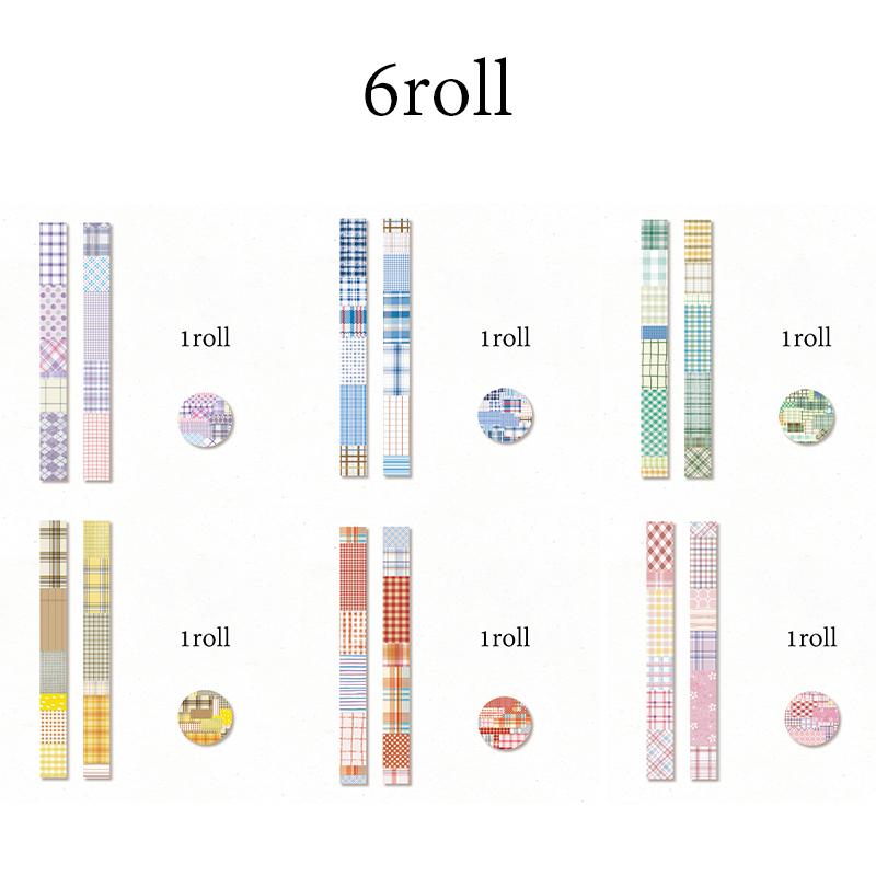 6Rolls Linen Plaid Theme Retro Washi Tape For DIY Journal Photo Frame Collage Material Scrapbook Phone Case Decoration
