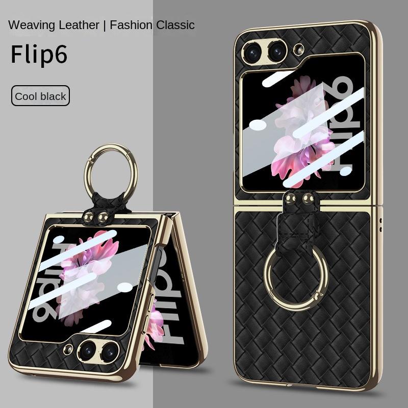 Elektroplate Skall Film Vevd Ring Telefondeksel for Samsung Galaxy Z Flip 6 5 4 Flip6 Flip5 Flip4 Flip3 5G Fallforebyggende Deksel