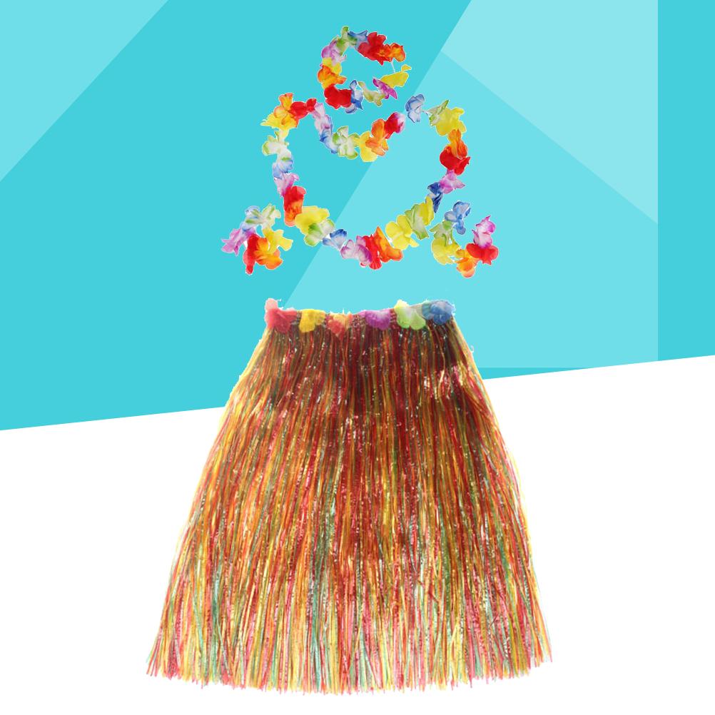 skirt lei crown 2 bracelets ADULT HAWAIIAN SET BLUE