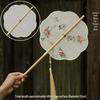Ancient Style Portable Round Fan - Rollable with Bamboo Strips, Intangible Heritage, Perfect for Hanfu Costume, Cooling Summer Accessory.