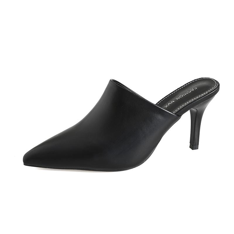 

2024 весна и лето новая модная обувь женские европейский и американский стиль простые остроносые толстый каблук темперамент высокий каблук крутые тапочки женские 35 чёрный