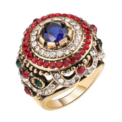 Frauen Luxus Runde Bunte Strass Intarsien Finger Ring Party Schmuck Geschenk