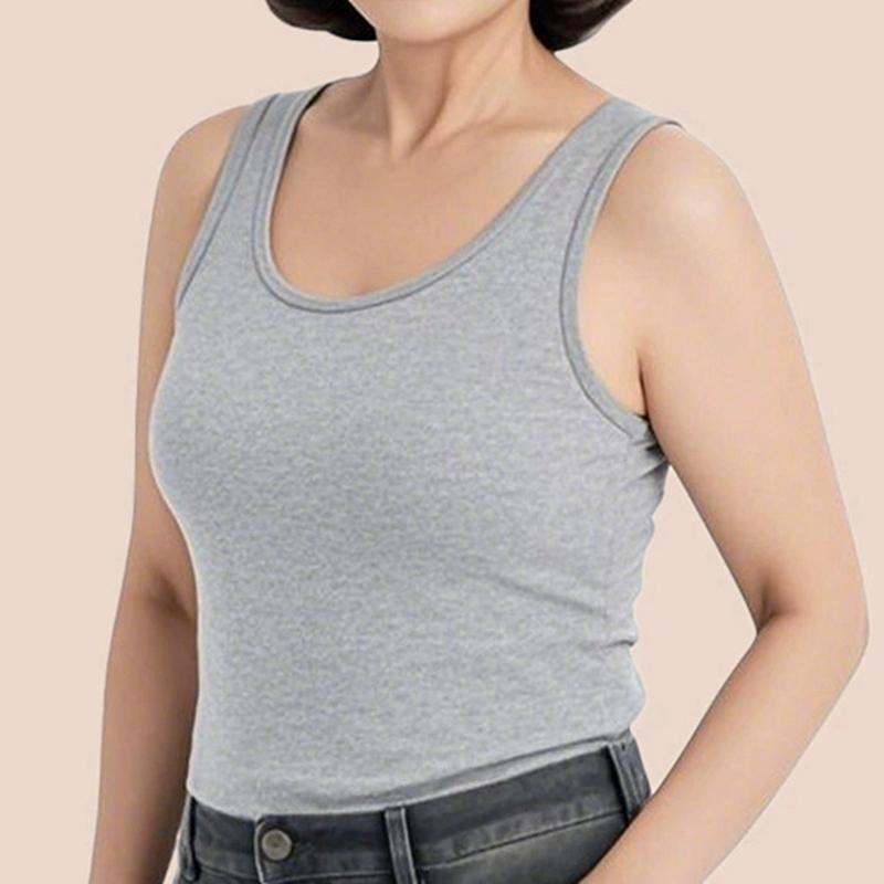 Women Plus Size Solid Color Round Neck Vest Sleeveless Top