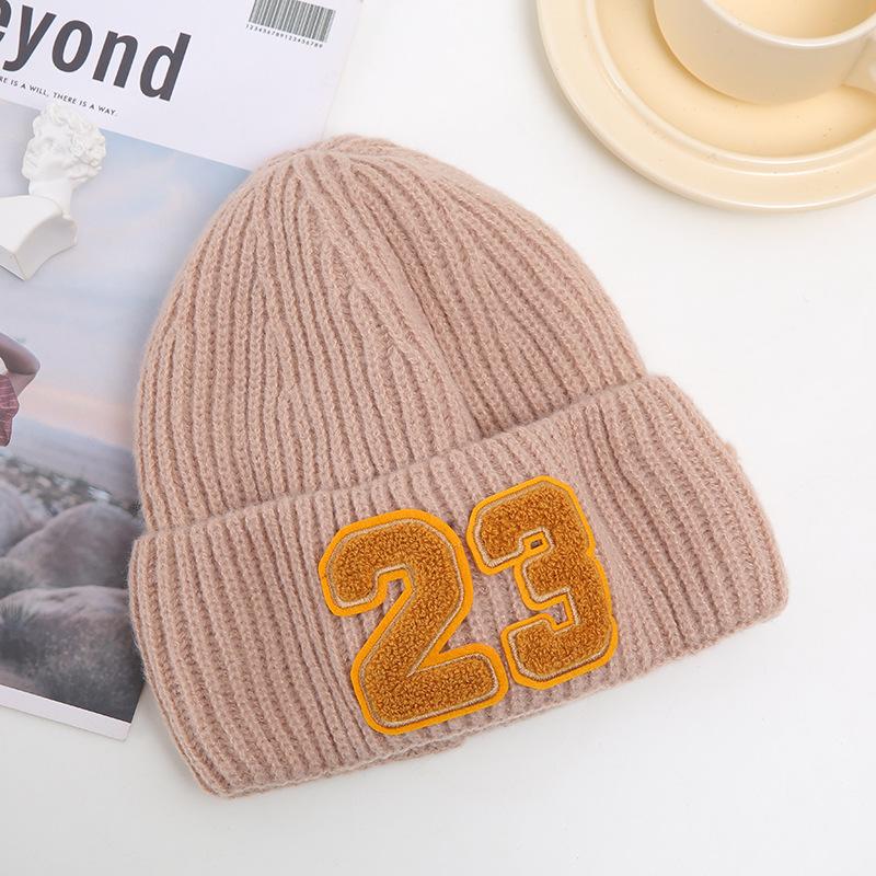 New Hat for Women's Winter Warm Plus Velvet Thickened Knitted Hat Korean Style Student Couple Patch Digital Pullover Cold Hat
