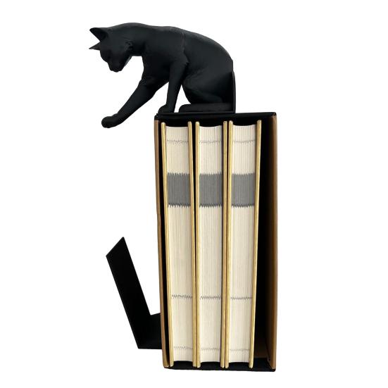 Cat Bookend Stand Matte Black Cat Paw Design Bookend Stable Non-Slip