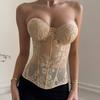 Corsé de Malla Bordado Sexy con Ballenas para Mujer, Moldeador de Cintura, Bustier