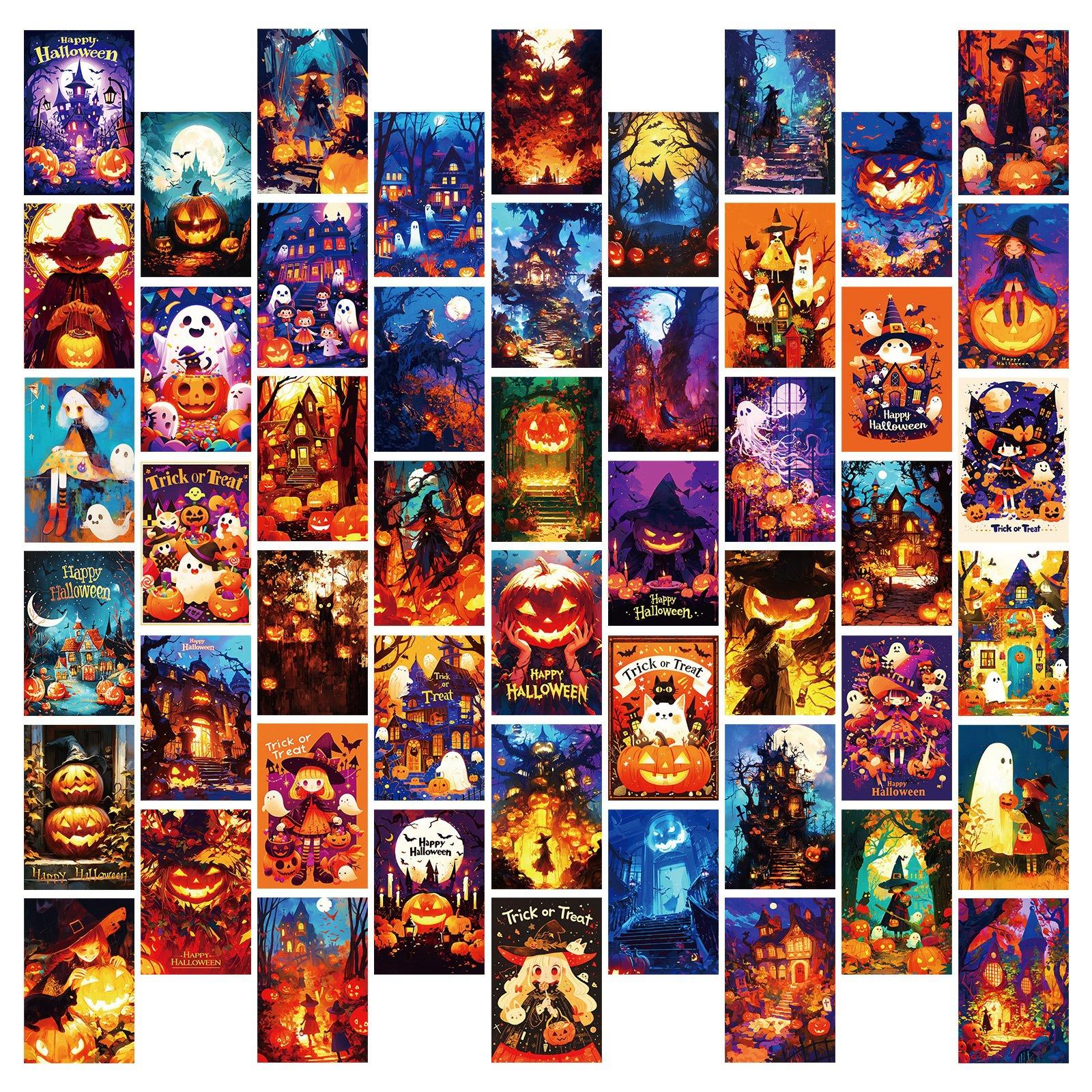 

50 Halloween Themed Party Haunted House Bat Wall Cards Interior Decoration Postcards Holiday Wall Cards T01042003